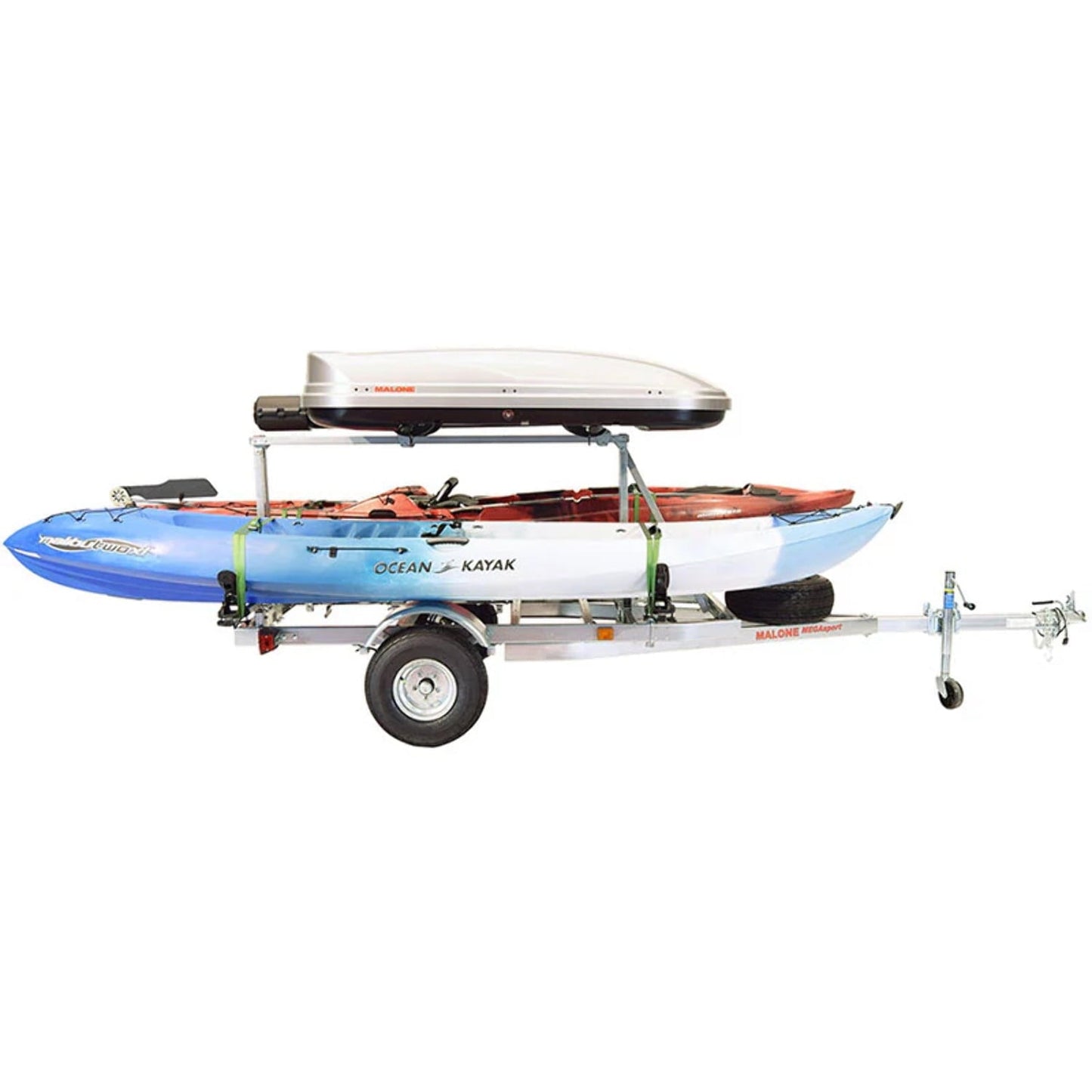 Malone MegaSport Low Bed Trailer package(Tier, Spare, 2 sets Saddle Up, Cargo Box, 2 Rod Tubes)
